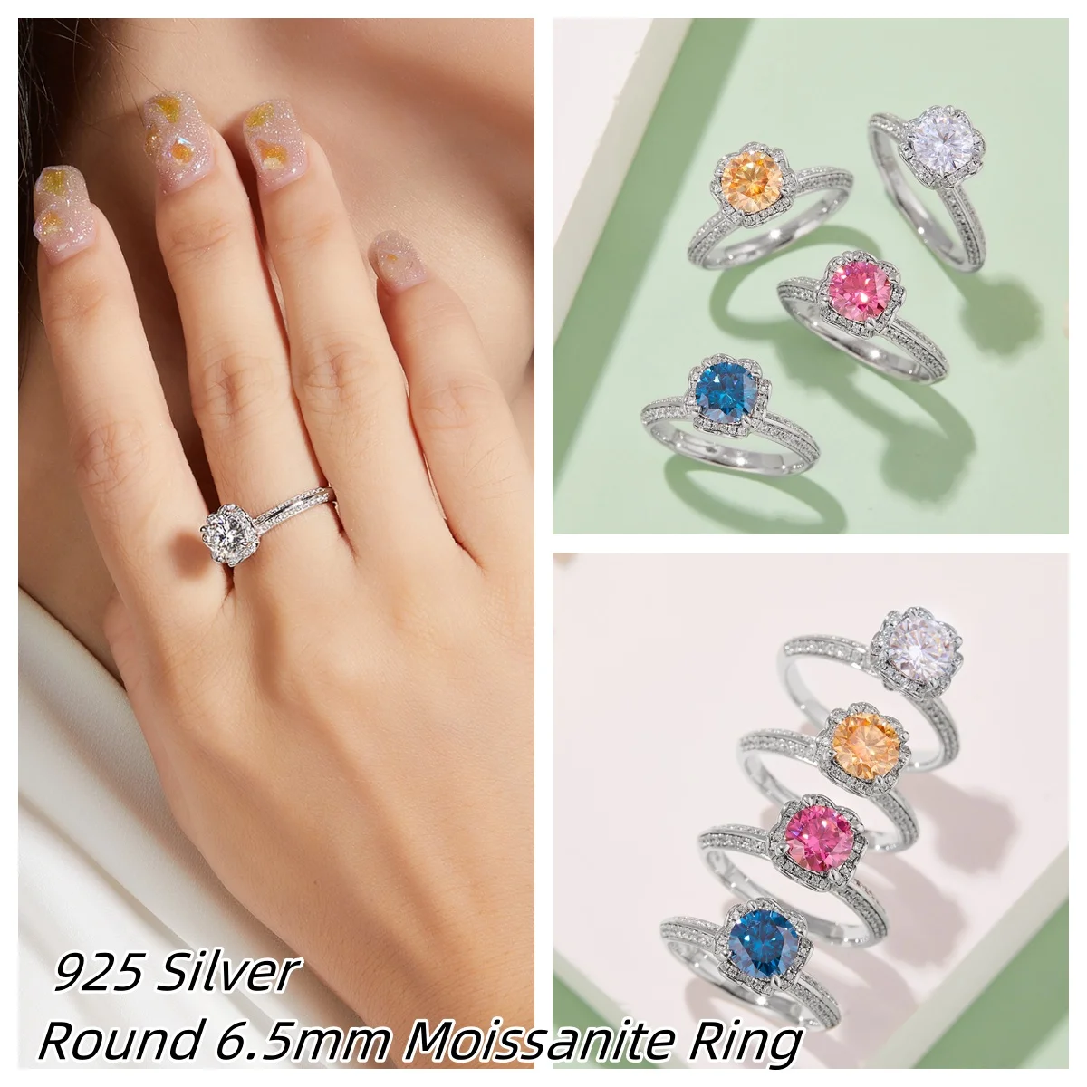 

Лидер продаж, круглое кольцо с муассанитом 6,5 мм, серебро 925 пробы, женские свадебные украшения