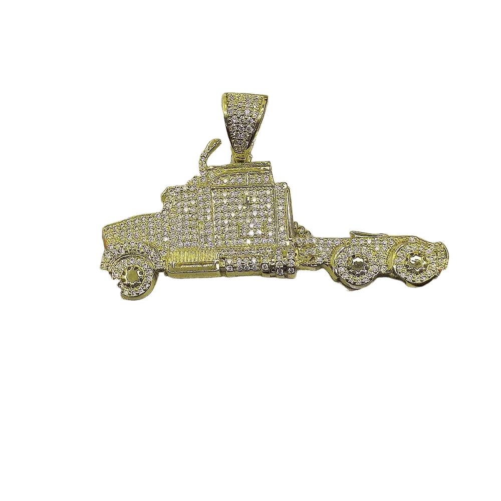 

Luxury custom men's 18K gold-plated necklace paired with truck pendant, diamond inlay, suitable for hip-hop, rap, and gangsters