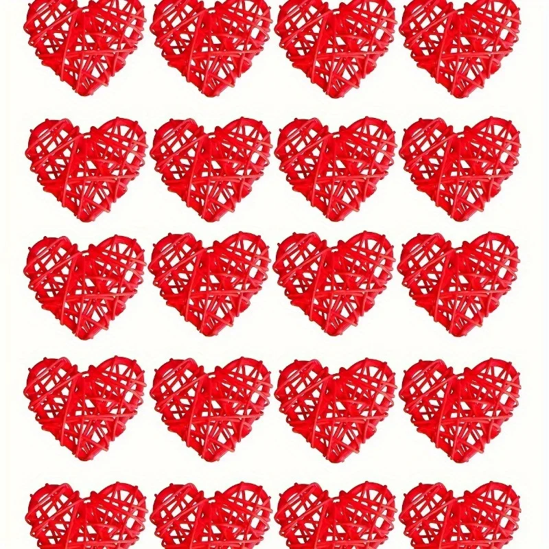20pcs Heart Shaped Rattan Ball Decoration Valentine\'s Day Home Decoration DIY Filling Decoration Wedding Table Decoration (red)