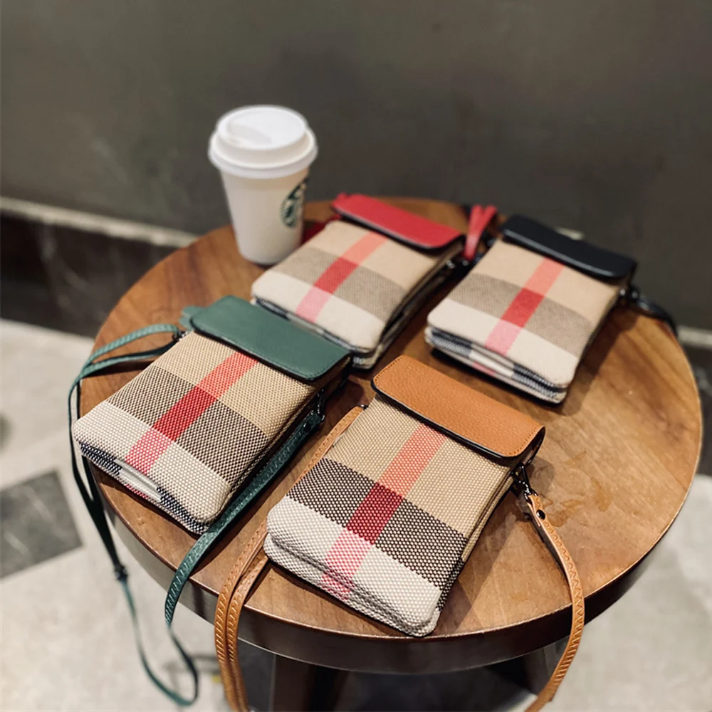 Luxury Small Canvas Crossbody Bag For Women Retro Genuine Leather Flap Mobile Phone Purse And Handbag Classic Plaid Female Bag