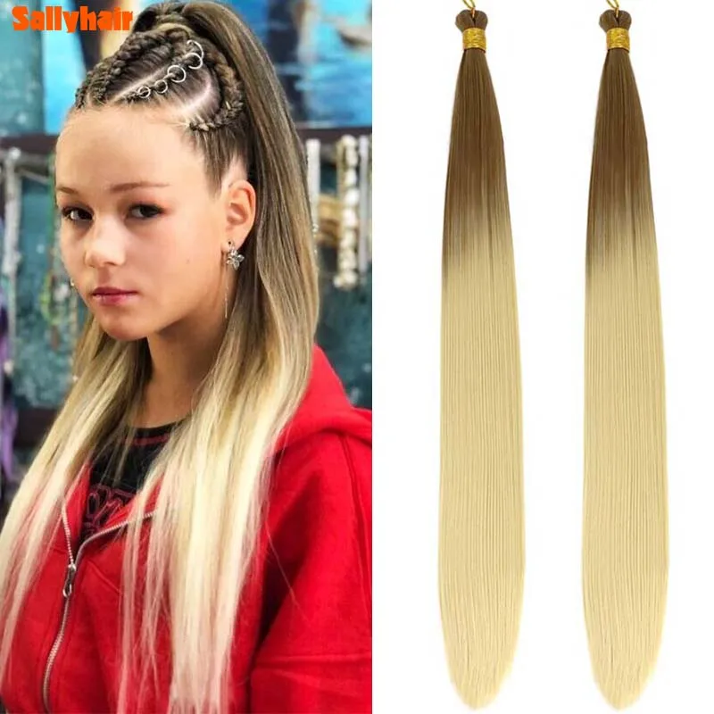 

24inch Long Natural Synthetic Crochet Silky Smooth Ombre Blonde Hair Attachment Extensions Bone Straight Braiding Hair