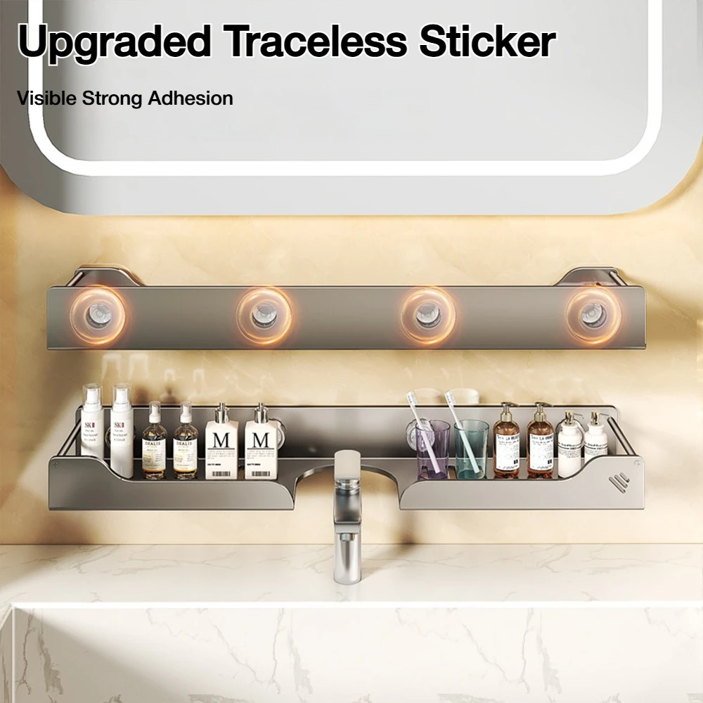 Punch Free Suction Cup Bathroom Storage Rack Sink Faucet Draining Shelf Toiletry Organizer U-Shaped Countertop Storage Rack