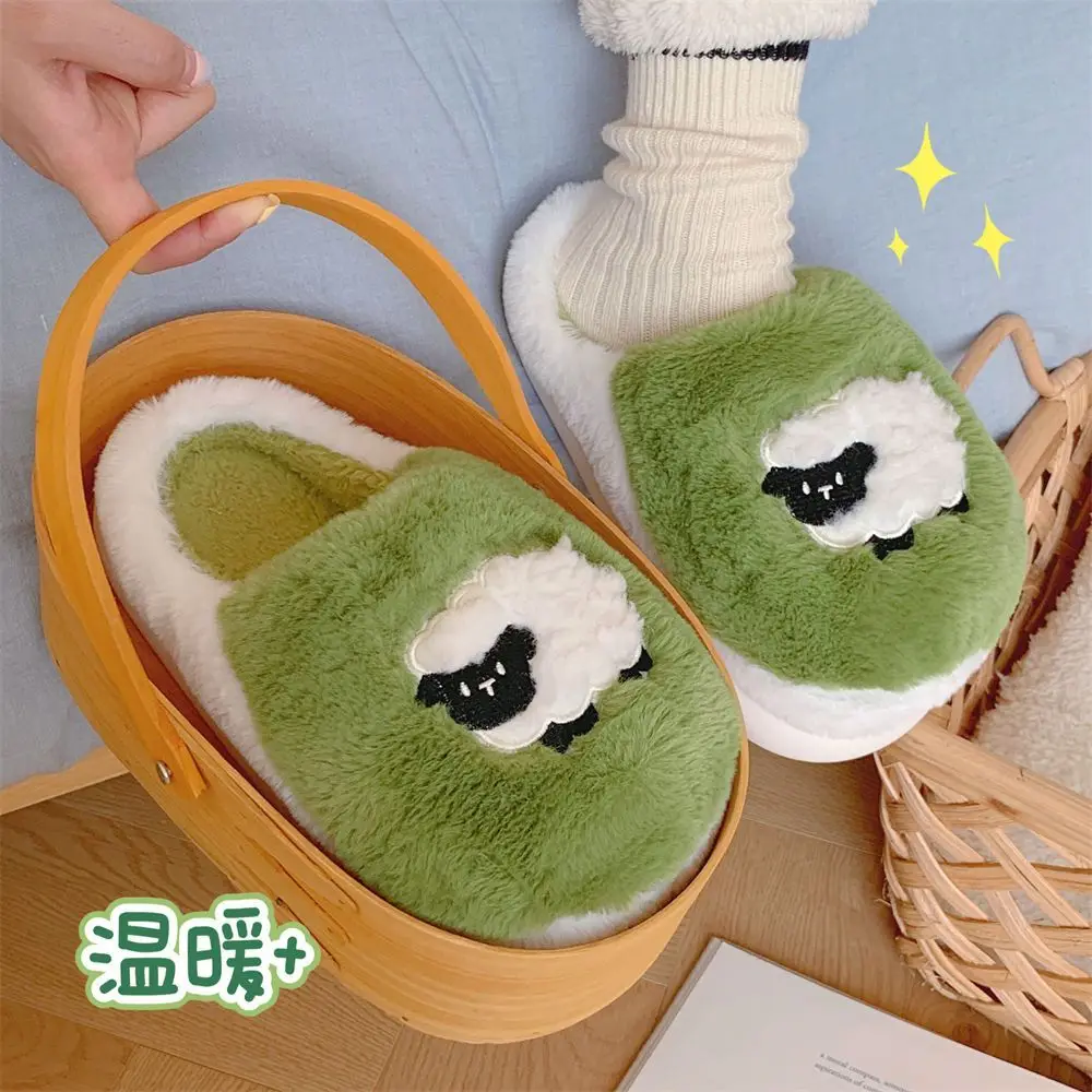 2024 Fuzzy sheep mules sliper woman wide fit cozy green fur slides women's animal designer room scuff winter home slippers new