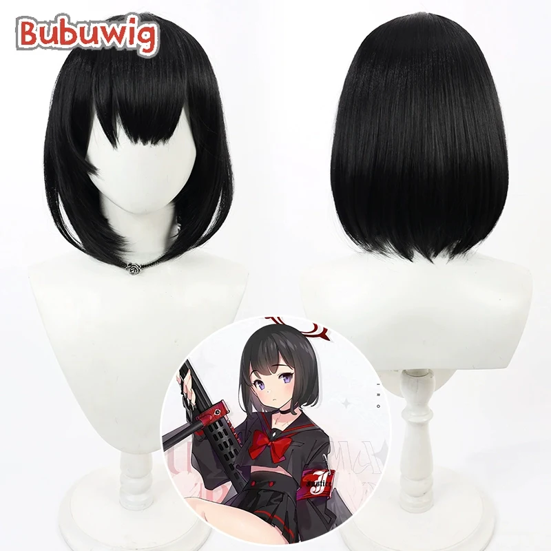 Bubuwig Synthetic Hair Sizuyama Masiro Cosplay Wigs Blue Archive Sizuyama Masiro 30cm Short Straight Black Wig Heat Resistant