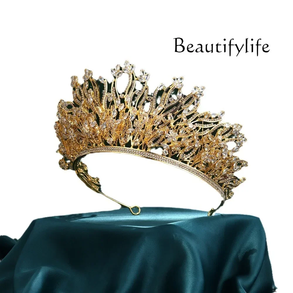 

Wedding crown European and American atmosphere exquisite zircon catwalk headgear modeling semi-round headband headgear