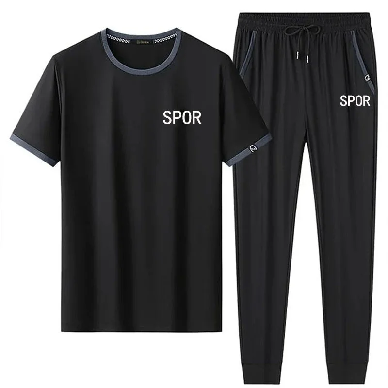 

Summer Cool Breathable Men's ort Sve T-irt Set Thin Casual Sportswear Two-Piece Set Korean Sle Large Size Nine-Piece...