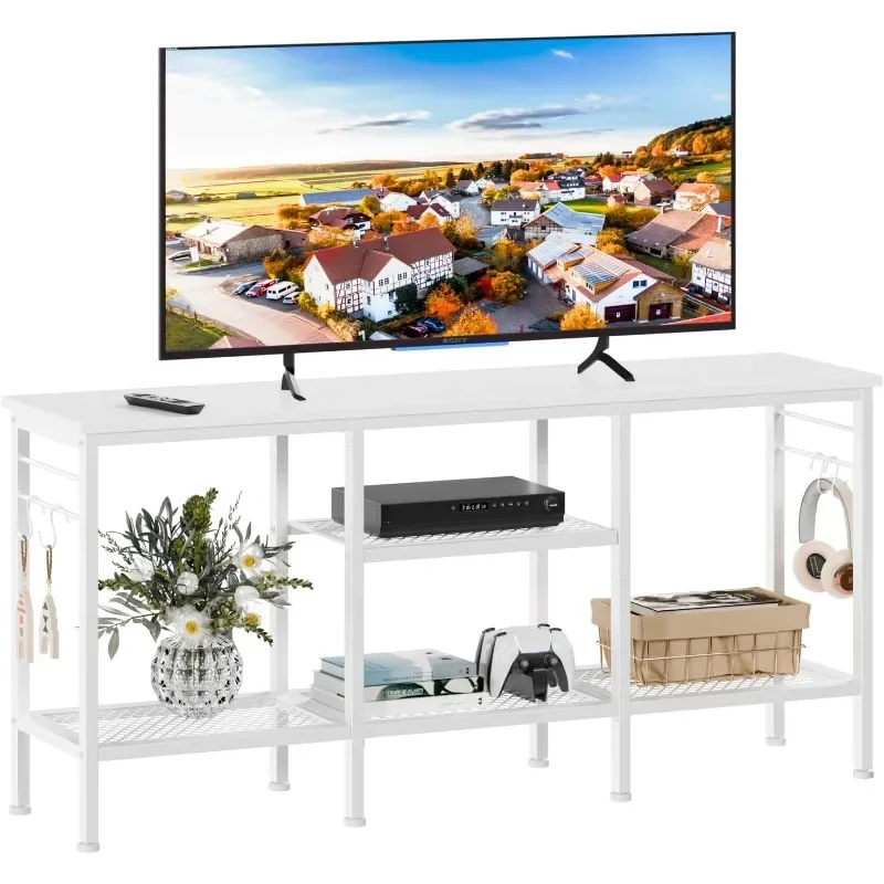 TV Stand for TVs up to 55 Inch, Entertainment Center with Open Storage Shelves, TV Media Console Table with Soundbar Shelf