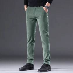 Casual Men's Green Brown Thick Corduroy Pants 2024 New Style Fashion Stretch Regular Fit Business Trousers Male Brand Clothes