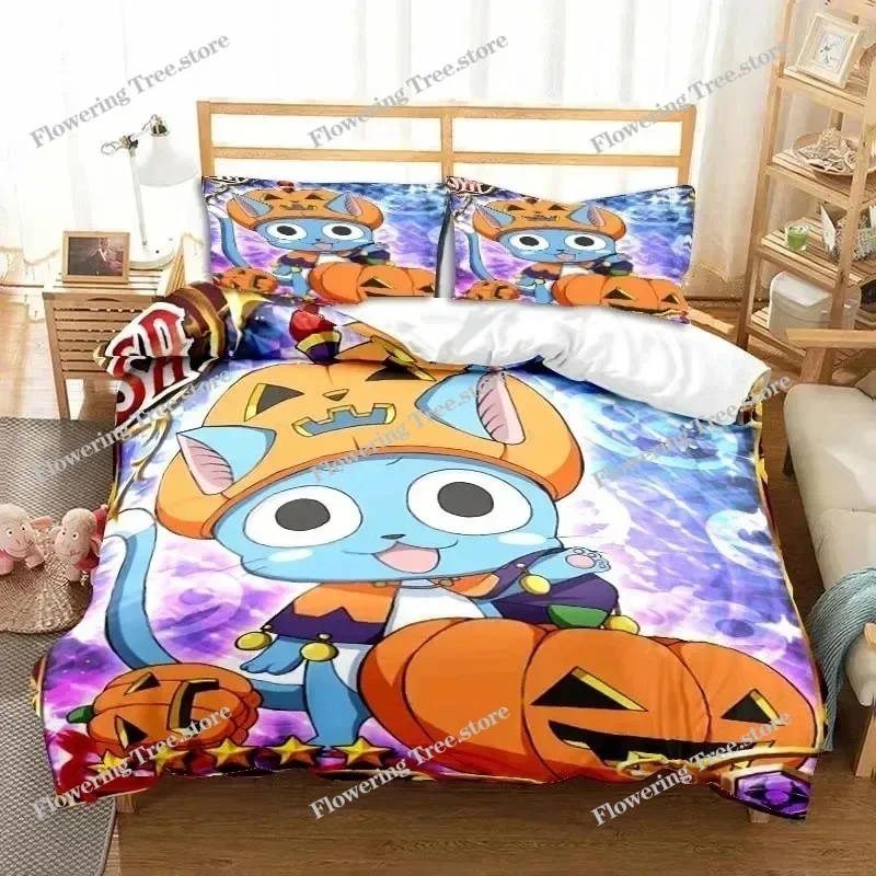 

3D Anime Fairy Tail Bedding Set Bed Three-piece Set Duvet Cover Single Double Bed Queen Size Duvet Cover Set Adult Kid's Bedroom
