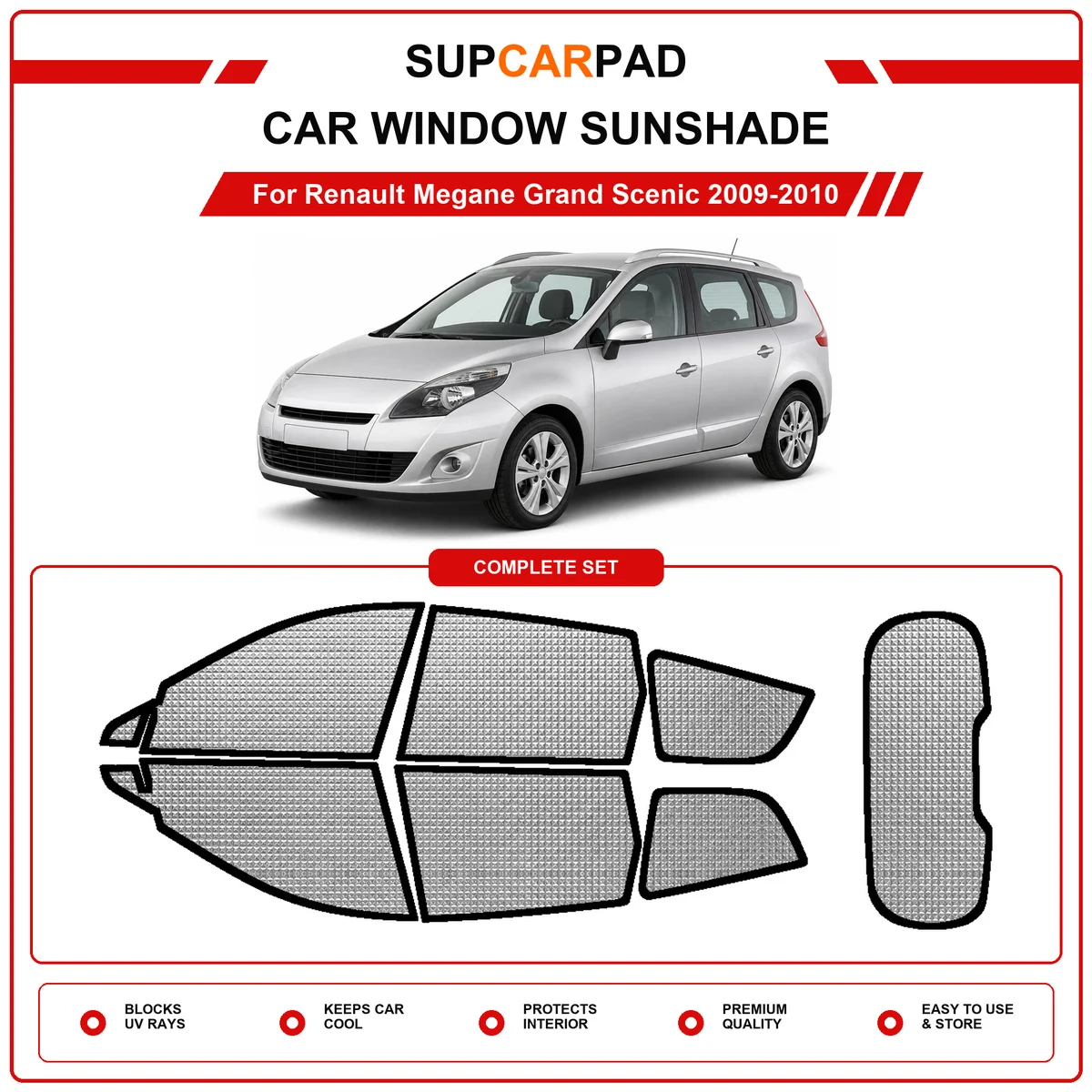 For Renault Megane Grand Scenic 2009-2010 Pre‑Cut Auto Window Sunshade Anti‑UV Car Sun Visor Protector