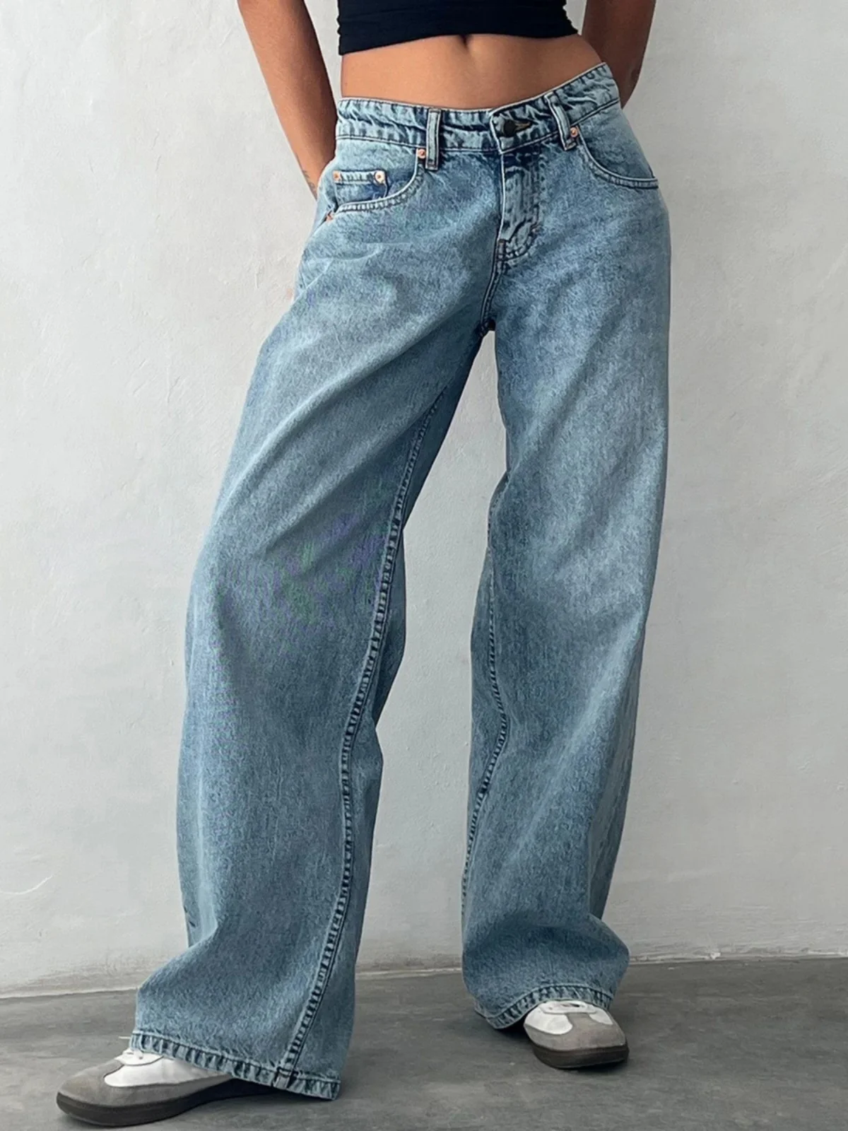 Pantalon décontracté taille basse ample à jambes larges pour femme, confortable, jambes droites, coupe ample, taille basse, Long