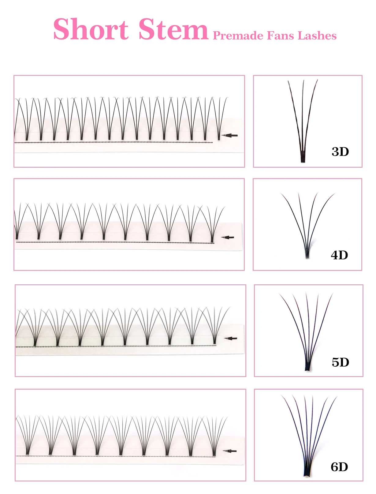 AGUUD Wimpern mit kurzem Stiel 3D 4D 5D 6D Vorgefertigte Volumenfächerwimpern Weiche Natürliche Lange Stiele Professionelle Wimpernverlängerung Zubehör – Detail 9