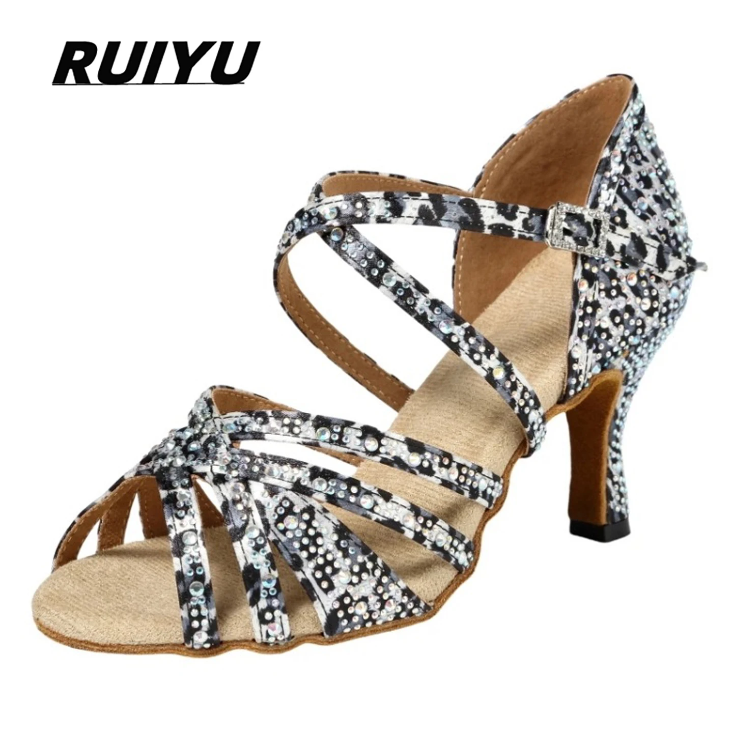Latin dance shoes women's salsa tango party shoes glittering red and gray high-heeled flip-flops with rubber soles outdoor