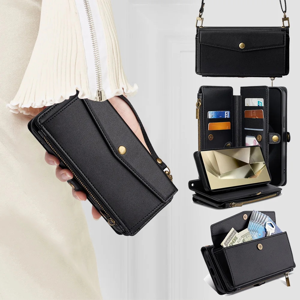 

Card Slots Zipper Wallet Leather Phone Case For Samsung Galaxy Note 20 Ultra 10 Pro Plus 10Lite 9 8 Crossbody Lanyard Flip Cover