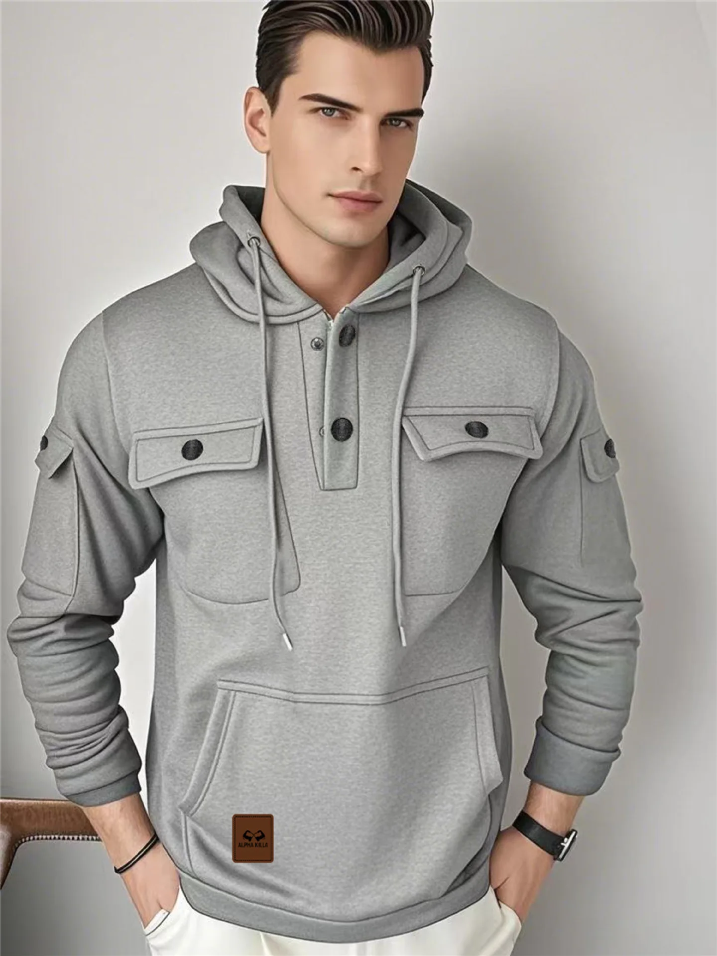 

A new single-breasted hooded sweatshirt for men in the autumn and winter of 2025, a comfortable knitted fleece hooded sweatshirt