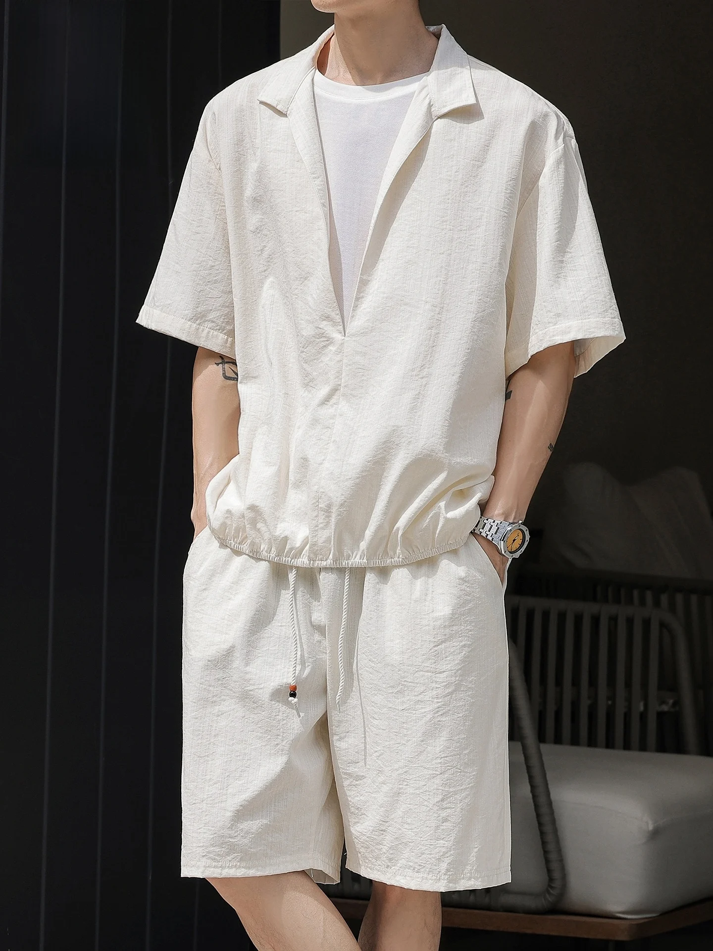 ensemble-de-sport-d'ete-romon-ice-silk-pour-homme-t-shirt-a-manches-courtes-et-short-decontracte-mi-long-en-melange-de-fibres-–-tendance-jeune