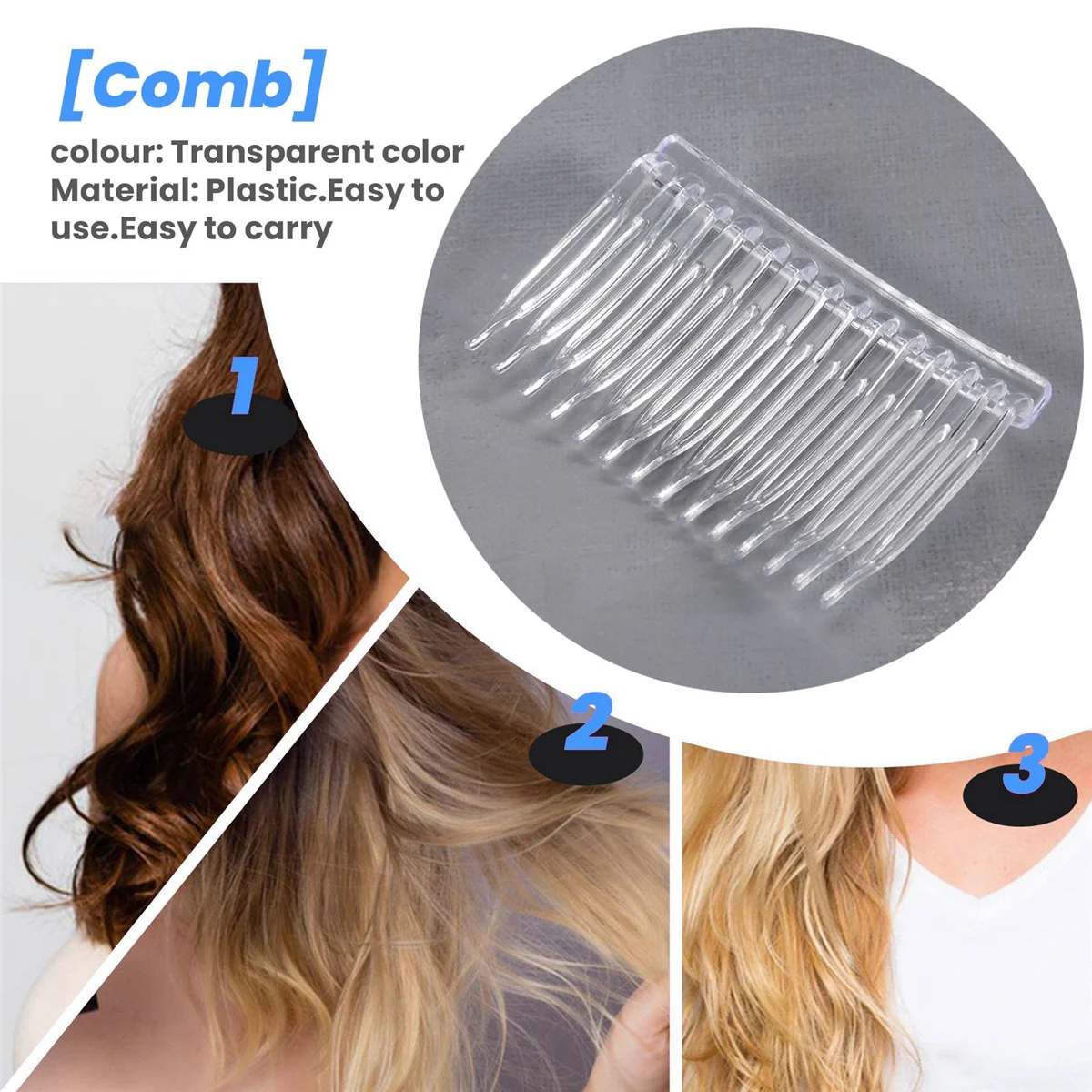 ABQR 20 x Fermagli per capelli in plastica di colore trasparente Pettini laterali Barrettes 70X40mm