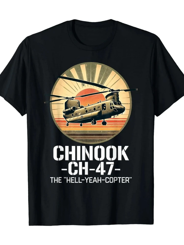 Vintage CH-47 Chinook Military Helicopter pattern design -100% cotton summer O-neck short sleeve casual printed T-shirt.