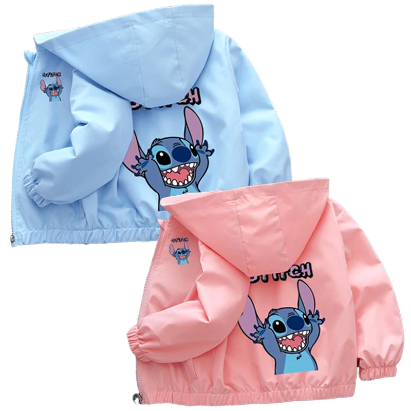 Lilo und Stitch Kinder Mädchen Kapuzenjacke Mantel 2024 Herbst Baby Junge Cartoon Reißverschluss Langarm Freizeitkleidung Kinder Oberbekleidung