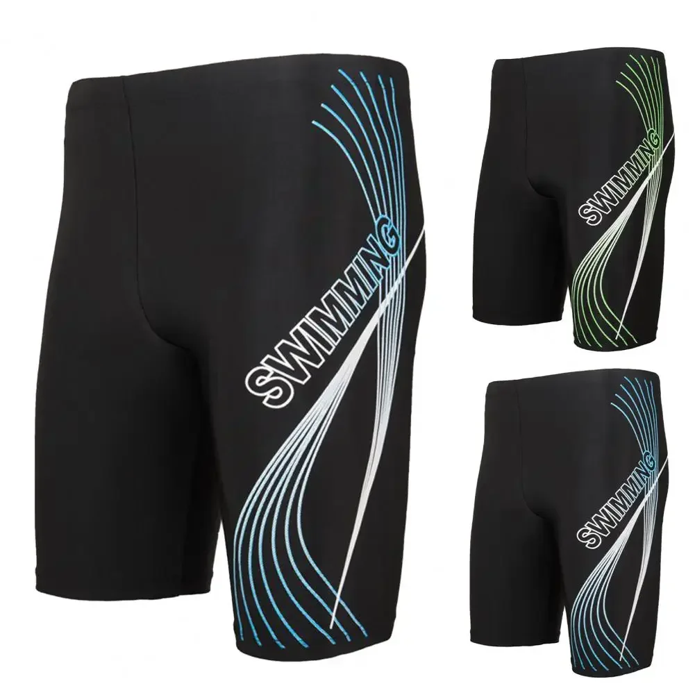 Calção de natação de secagem rápida masculina, roupa de banho com absorção de umidade, cintura alta, estampa de letras, shorts esportivos, surf, praia