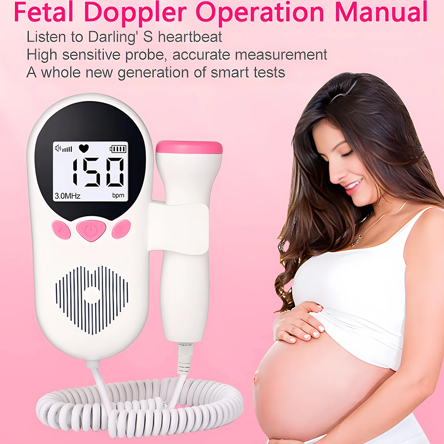 Moniteur de fréquence cardiaque fœtale Doppler, détecteur de rythme cardiaque du bébé pendant la grossesse, affichage de la courbe LCD, sans rayonnement