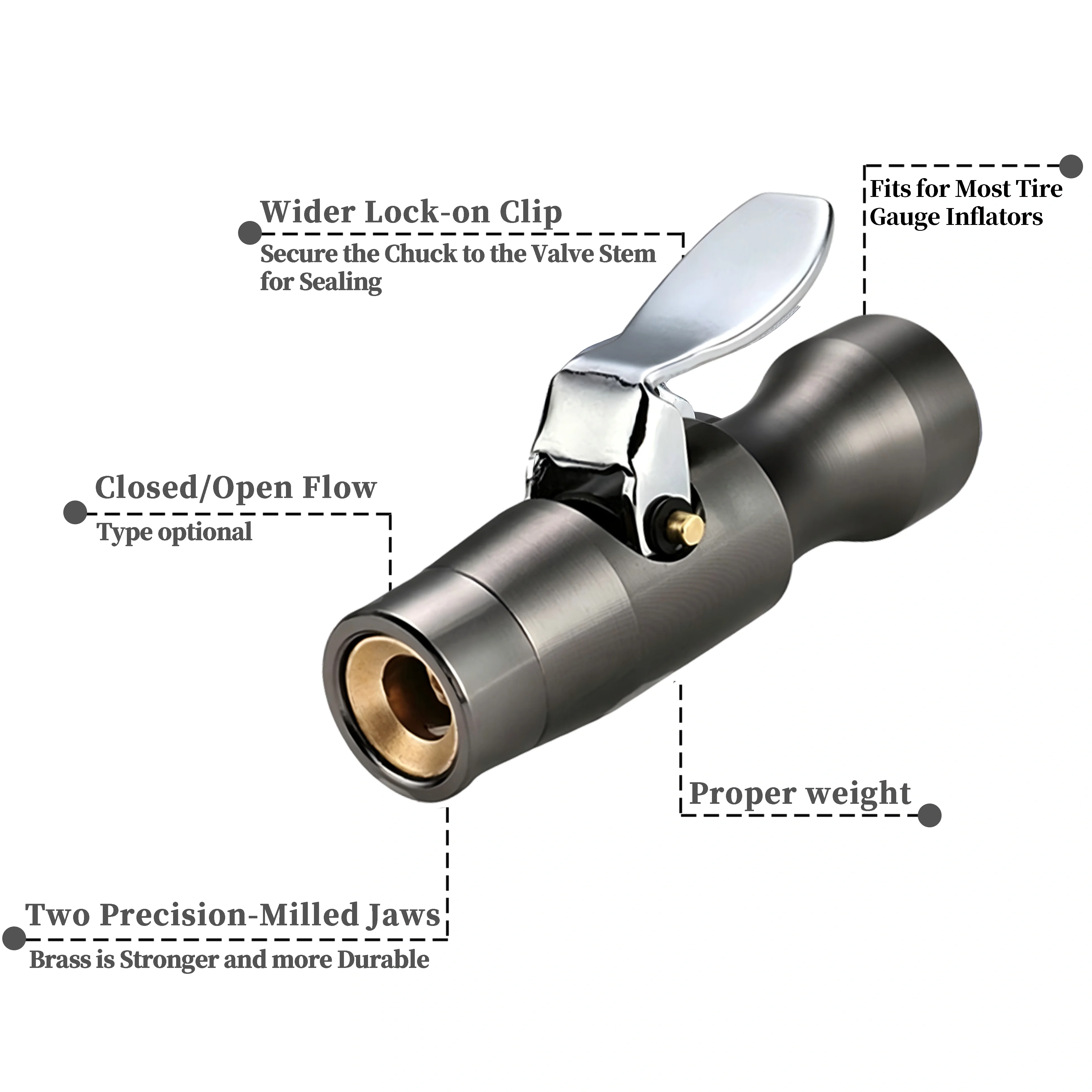 Self-Locking Tire Air Chuck, No Air Leakage Double Teeth Lock on Tire Chuck, for Inflator Gauge Compressor Accessories