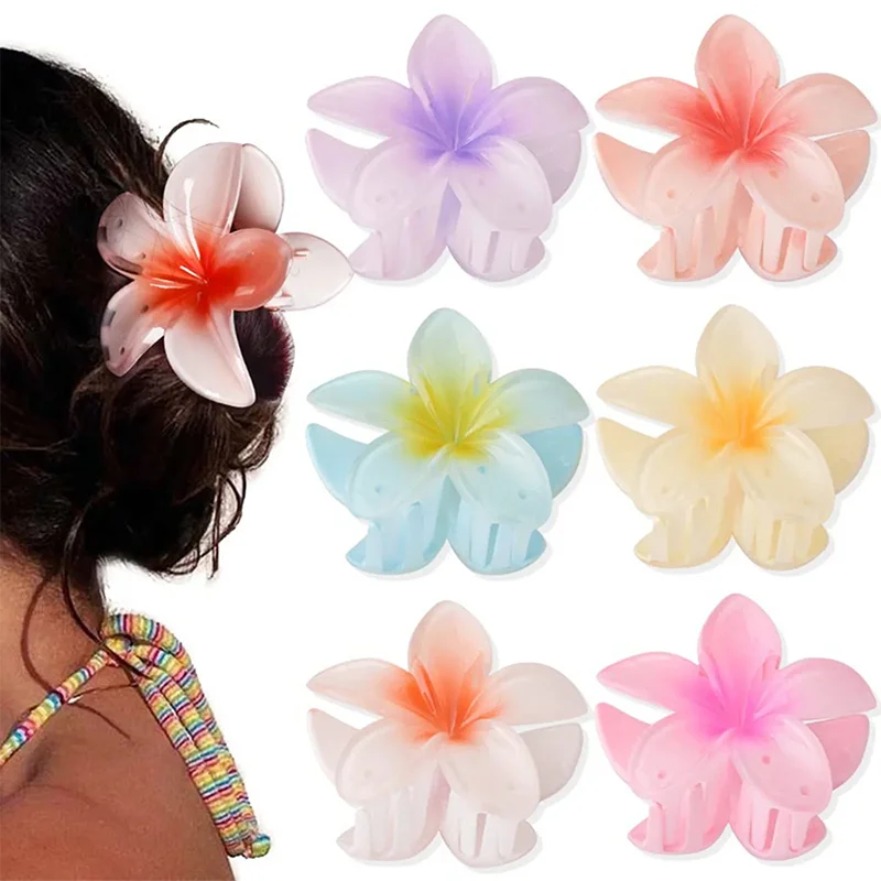 Summer Gradient Flower Acrylic Hair Clip For Women Sweet Ponytail Hair Claw Shark Hairpin Barrettes Hair Accessories