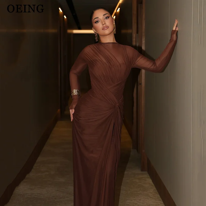 

BOEING Простые платья русалки для выпускного вечера с высоким воротом и складками длиной до пола, вечерние платья с длинными рукавами, robes de soirée по индивидуальному заказу