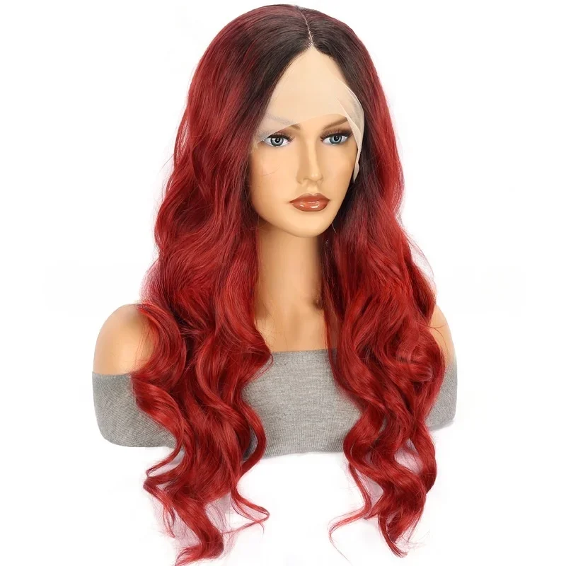 26 inches T Part Lace Wig Gradient Red Long curly hair big waves Lace Front wigs center part synthetic wigS