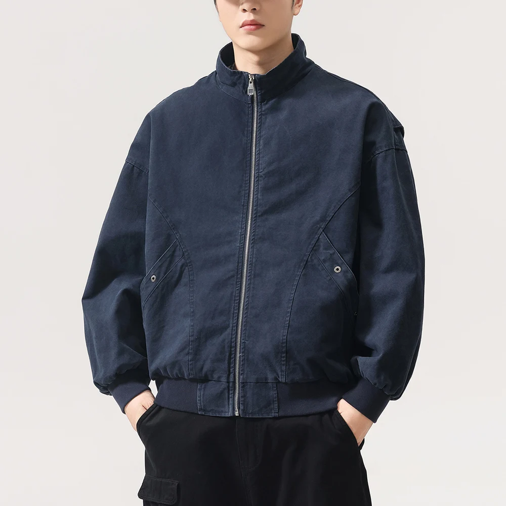 Spring Men Streetwear Fashion Vintage Washed Cotton Loose Casual Cargo Jacket Cityboy Bomber Coat Male Outerwear