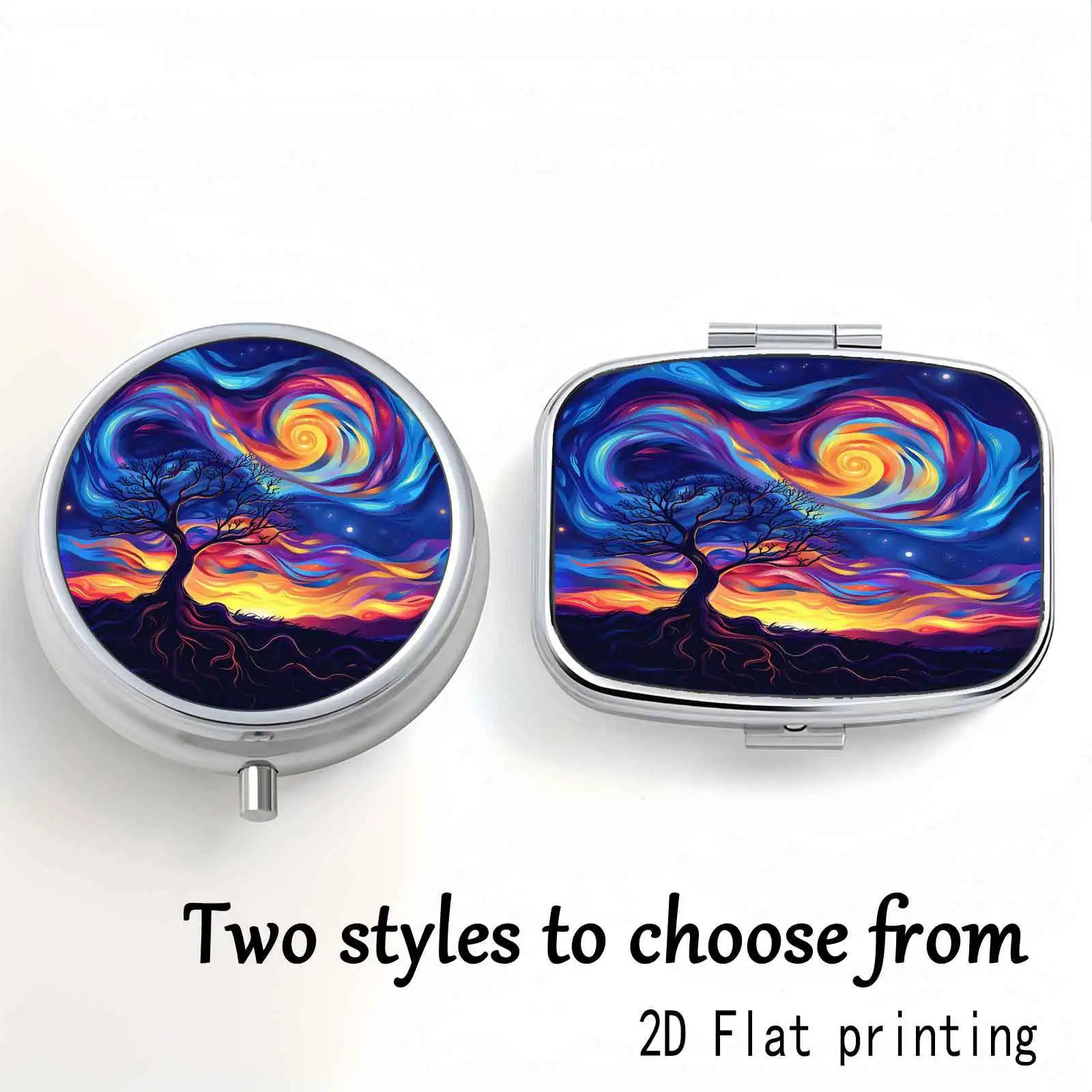 Colorful Starry Sky Swirl Pattern Square and Round Small Medicine Box, Portable Medicine Storage, Small Jewelry Storage, Suitable for Handbags or Travel, Holiday Gifts, Souvenirs, Prizes, Small Gifts
