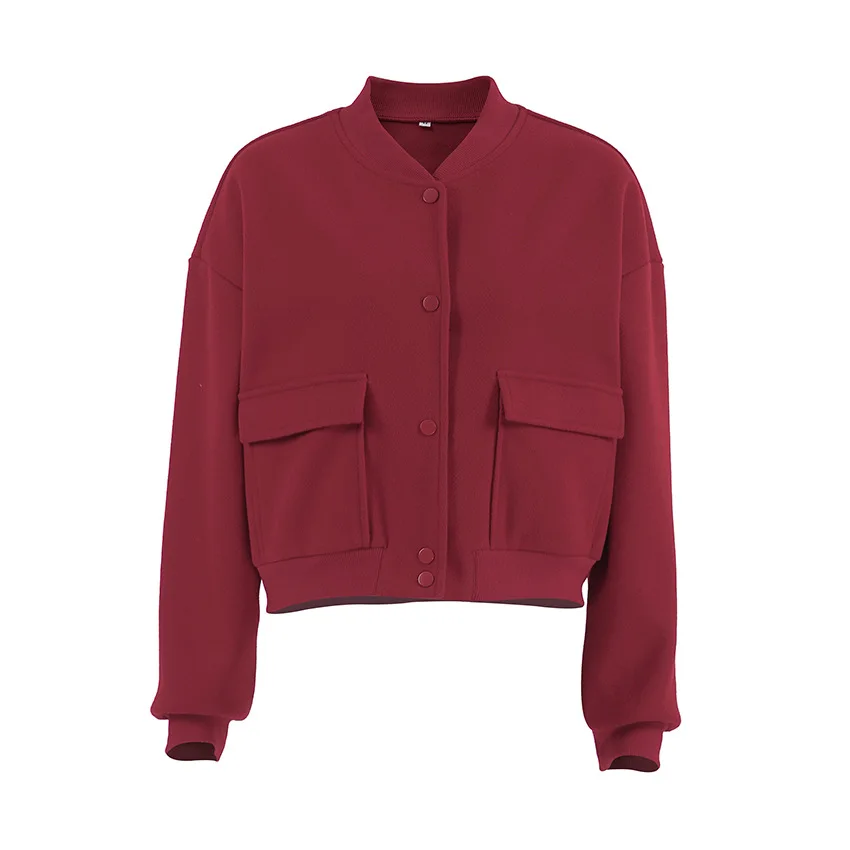 다용도 여성 가을 울 재킷 단색 스탠드 칼라 스냅 버튼 여성 아우터 인스타그램 스타일 시크 코트