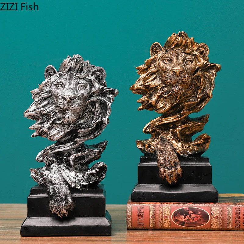 

Lion Statue Retro Crafts Desk Decoration Ornament Living Room Furnishings Animal Resins Artwork Sculpture Vintage Home Decor