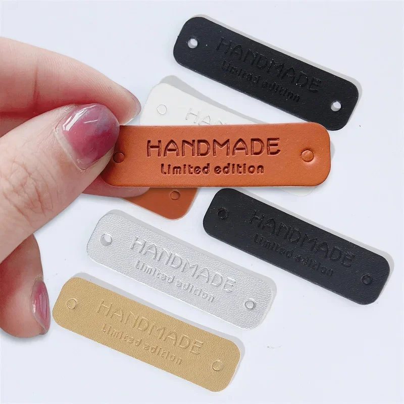 12/24pcs Limited Edition Hand Made PU Leather Label Tags for Handwork Gift Leather Handmade Clothes Shoes DIY Sewing Accessories