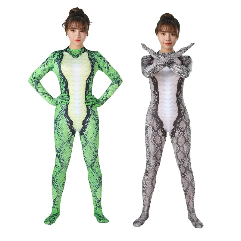 

Viper SKin Cosplay Costume Zenti Polyester Snake Skin 3D Printed Party Jumpsuit Halloween Costume Women Girls Asian Size