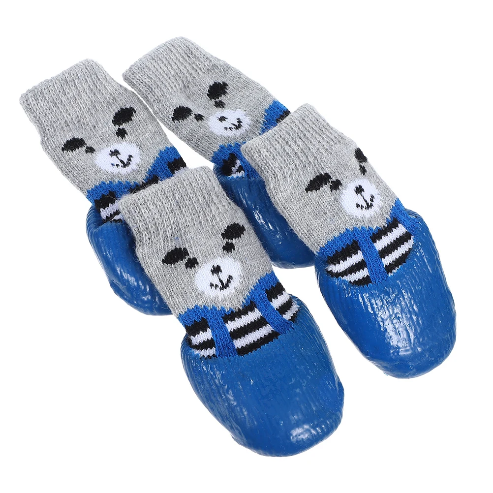 

4 Pcs Grip Waterproof and Anti-slip Shoes Socks Dog Foot Protector Blue Cotton Non-skid