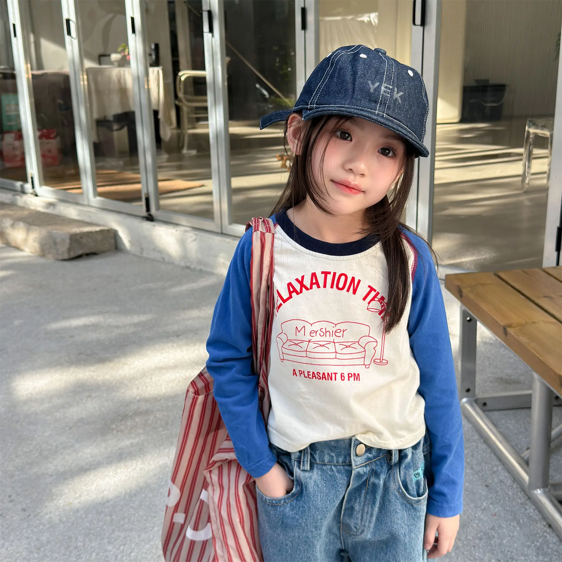 2026 Autumn Children's Patchwork Long Sleeve T-Shirt Letter Print Girls Loose T Shirt Kids Boys Casual Pullover Tees Toddler Top