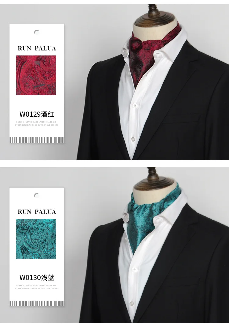 Herren Vintage Polka Dot Hochzeits-Krawatte Ascot Scrunch Selbstbindende Britischer Stil Gentleman Polyester Paisley Retro Krawatte Luxus – Detail 6
