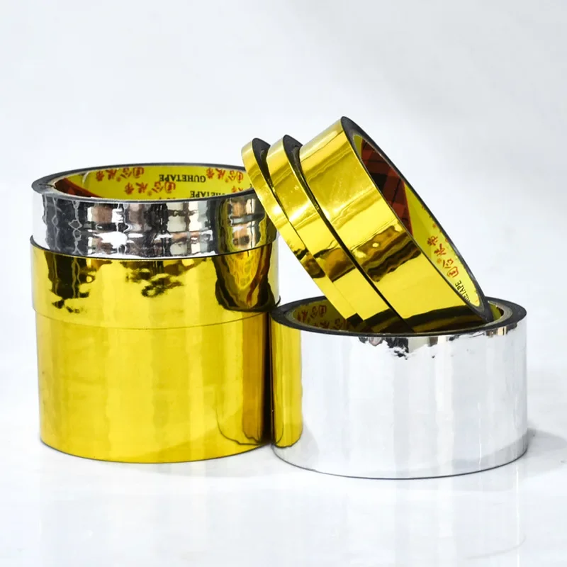 GoldSilber einfarbiges Aluminiumfolienband Bopp verdicktes dekoratives DIY-Handwerk Verpackung glänzendes Klebeband für Bastelarbeiten und Hobbys