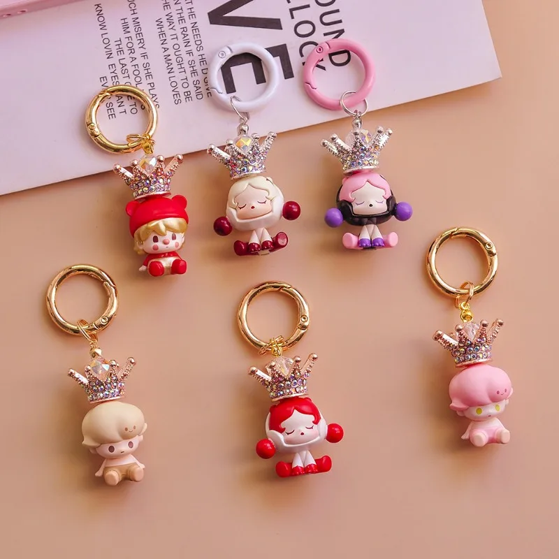 Bubble Cute Lying Sitting Doll Phone Charm High-end Luxury Keychain Pendant DIY Handmade Crown Phone Case Decoration Accessories