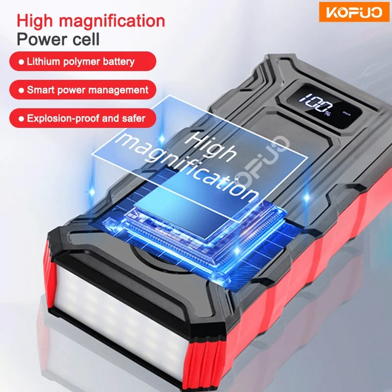 بنك الطاقة KOPUO 5000A للسيارة Jump Starter لغاز 10.0 لتر/ديزل 8.5 لتر، مصباح LED ثلاثي الأوضاع، بوصلة، استخدام في حالات الطوارئ بدرجة حرارة منخفضة