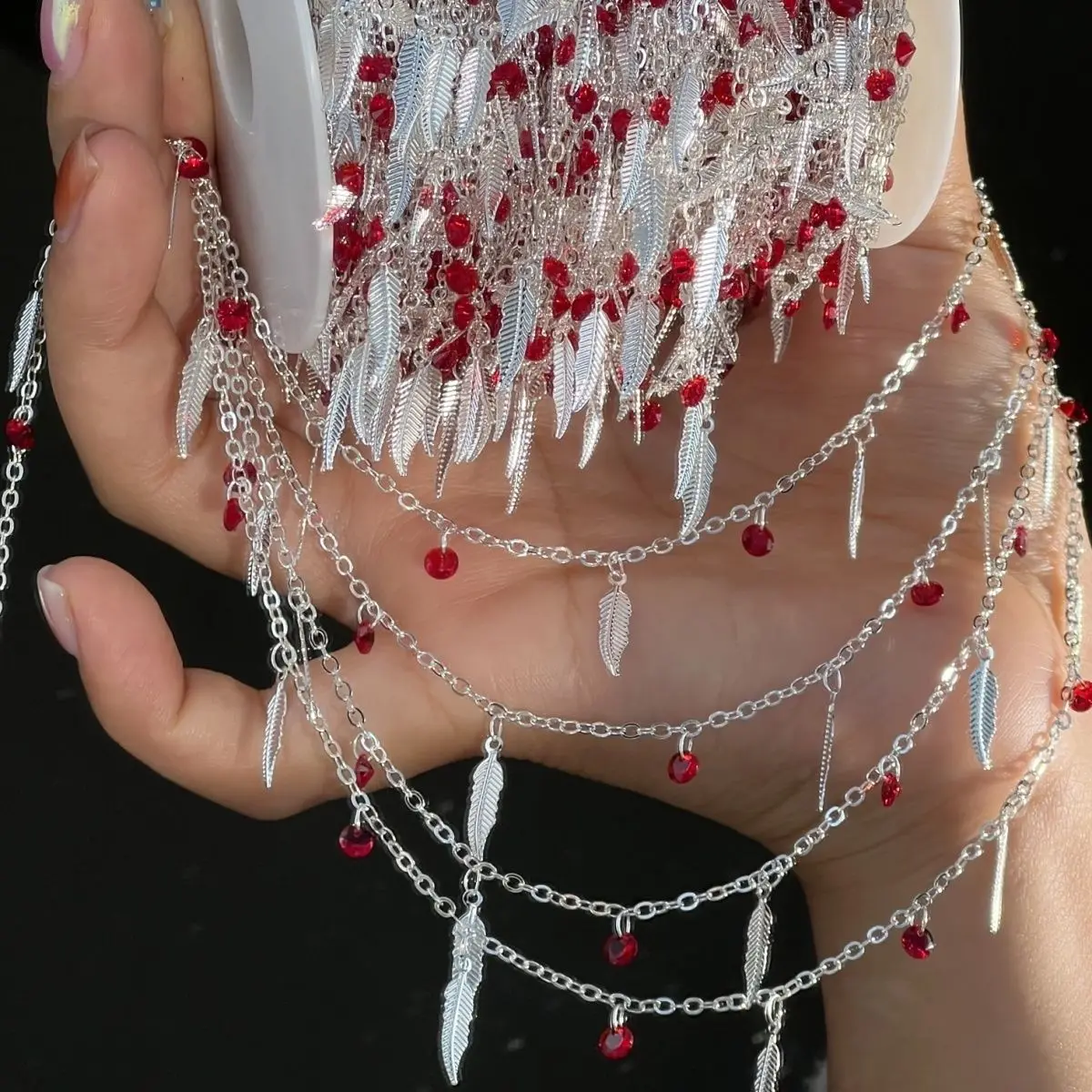 New 0.5/1/2Meter Red Zirconia Feather Copper Clad Iron Gunblack Chains Link for Bracelet Necklace DIY Jewelry Making Accessories image 2