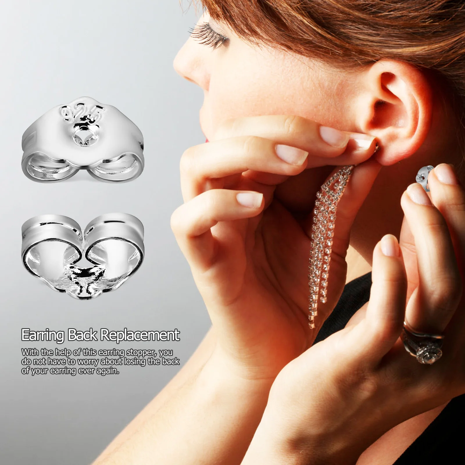 

200pcs Silver Butterfly Earring Backs Secure Lightweight Replacement Clasps for All Stud Styles Clear Plastic Jewelry Making