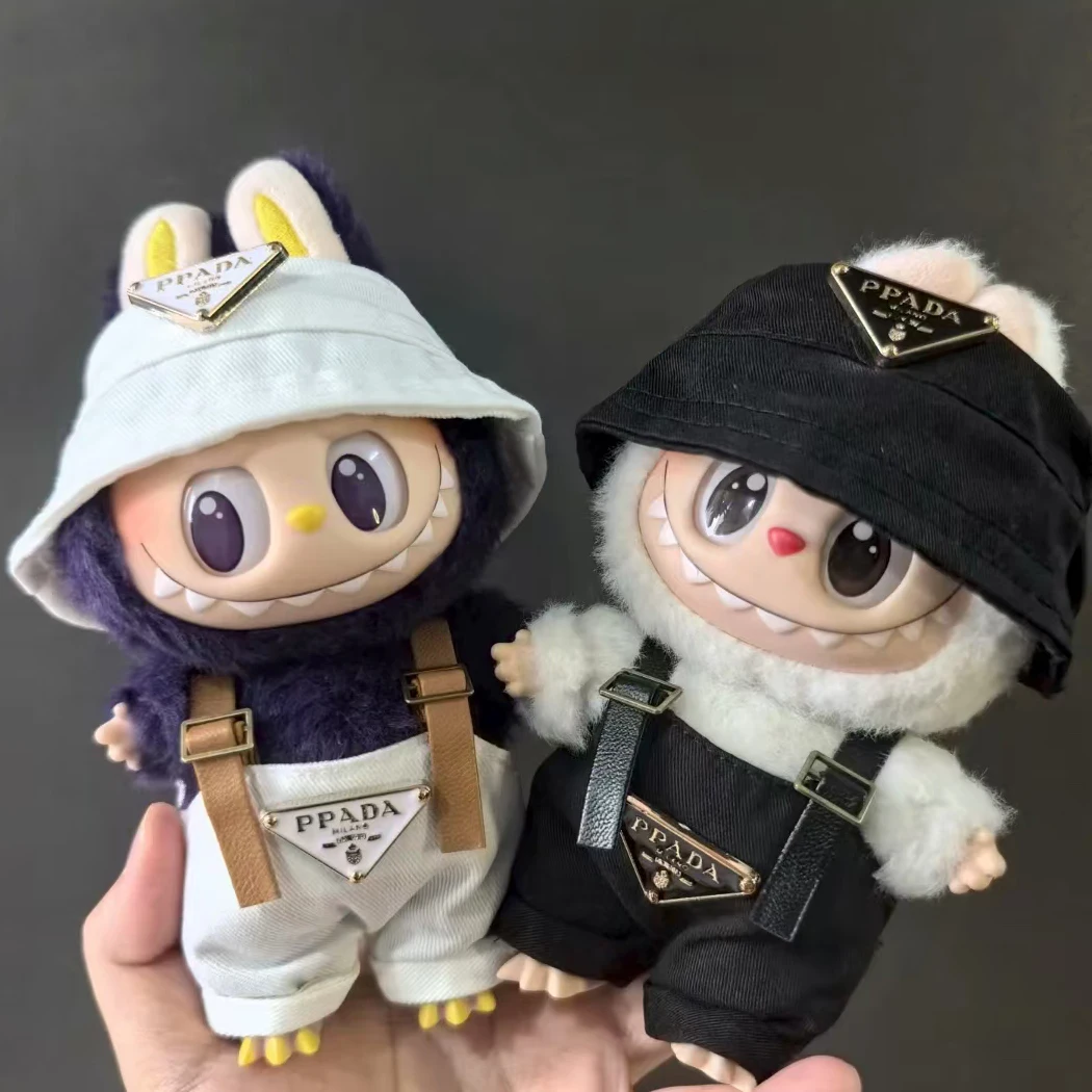 ل 15 17 سنتيمتر Labubu ملابس دمى طقم قبعات تصميم صغير فاخر الحركة نمط الحمالات الملابس الإكسسوارات ألعاب الحفلات #4
