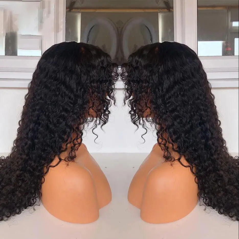 

Long Black Kinky Curly Machine Wig 26 Inch With Bangs For Black Women Heat Resistant BabyHair Glueless PrepluckedDaily