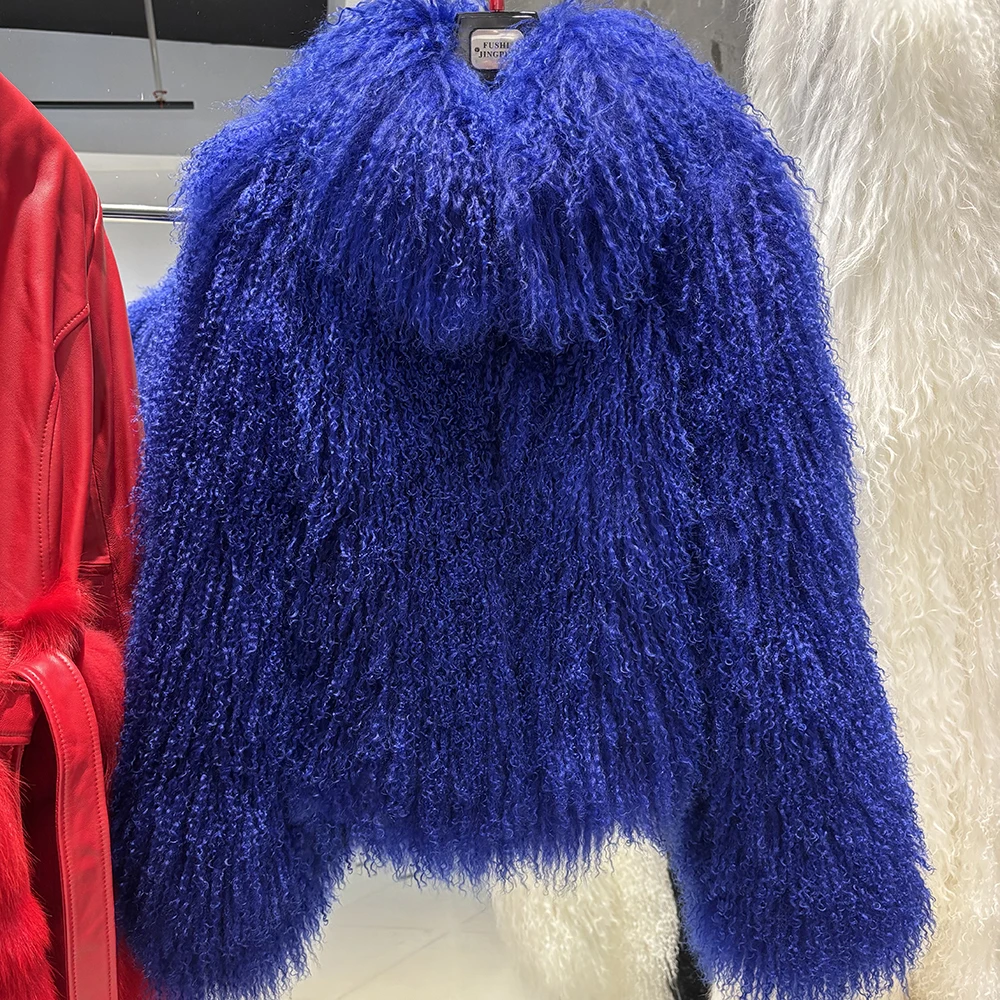 YOLOAgain High Collar Real Mongolia Sheep Fur Jacket For Women 2025 Winter Coats Outerwear