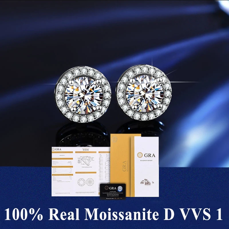 D VVS1 Moissanite Stud Earrings For Women Pass Diamond Tester Pen S925 Platinum plating Moissanita With 2 GRA Certificates