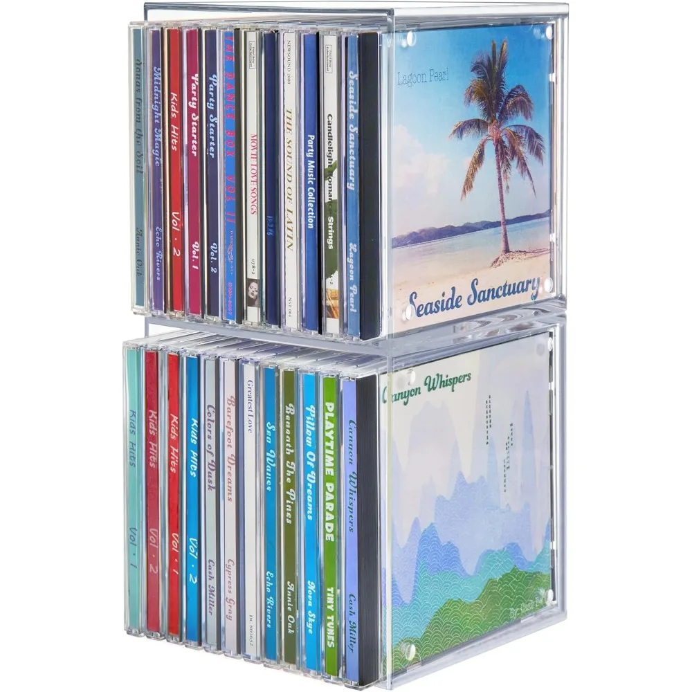 

Stackable Clear Plastic CD Organizers (2 Pack) Cube Jewel Case Holders Perfect for Theatre Room | Holds up to 12 CD Cases