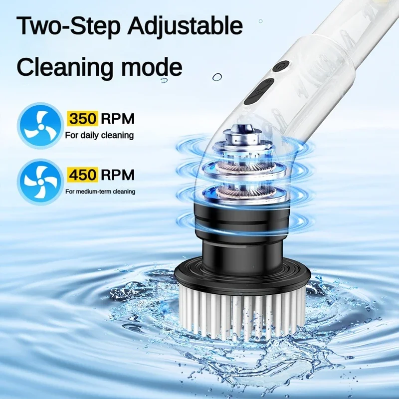 TINSOL 9-in-1 Electric Cleaning Brush Kitchen and Bathroom Tile Sweeping Brush Extended Telescopic Household Cleaning Brush