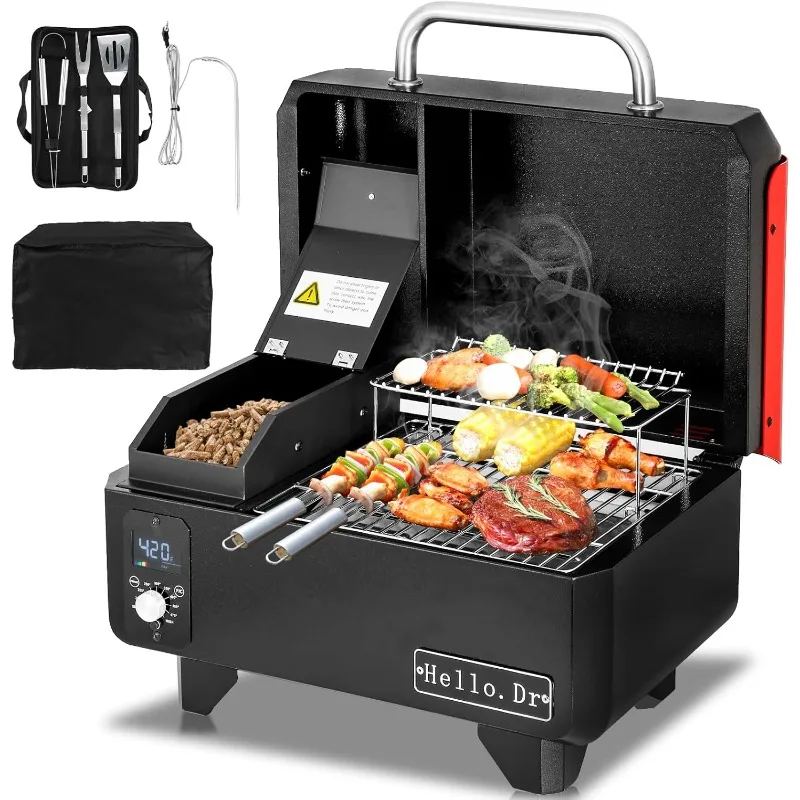 

Portable Tabletop Smoker Grill 8 in 1 for RV Camping Tailgating RV Cooking BBQ, Temperature Control,Red